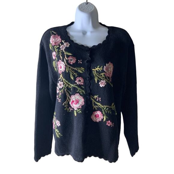 TIARA International Vintage Cardigan Sweater Women M Floral Embroidered Pullover - Picture 1 of 6